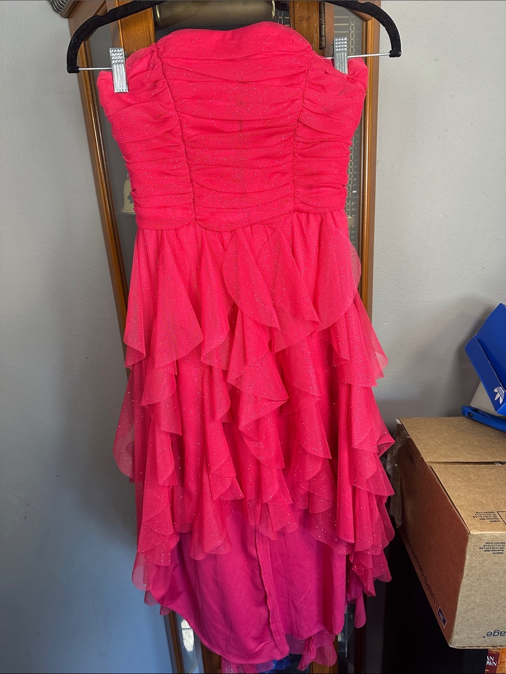Strapless Ruffle Party Dress in Hot Pink